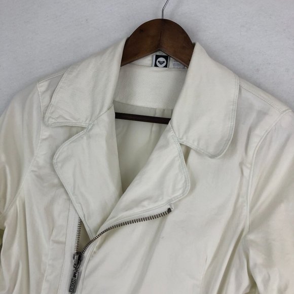 Roxy Women's Size Medium White Asymmetrical Zip Notch Lapel Long Sleeve Jacket - Picture 2 of 10